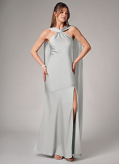 Azazie Kinsley Bridesmaid Dresses Silver Mermaid Side Slit Stretch Satin Dress image5
