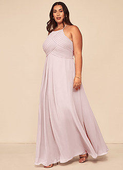 Azazie Ginger Bridesmaid Dresses Blushing Pink A-Line Halter Pleated Chiffon Dress image9