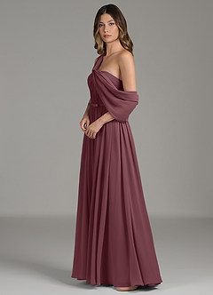 Azazie Nyah Abiti da Damigella Abito A-Line in Chiffon Spalle Scoperte Sangria image6