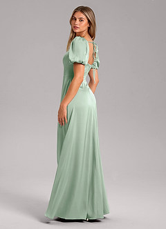 Azazie Fyona Bridesmaid Dresses Agave A-Line Pleated Stretch Satin Dress image5