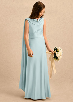 Azazie Sanah Girls Formal Blumenmädchenkleider A-Linie Plissee Stretch-Satin Kleid Nebel image1