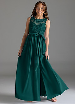 Azazie Elly Junior Peacock A-Line Lace Chiffon Dress image1