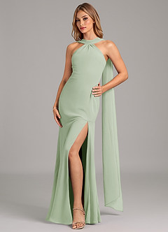 Azazie Kinsley Kleider zum Anprobieren zu Hause Meerjungfrau-Linie Plissee Chiffon Kleid Dunkelmarine image1