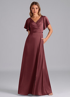 Azazie Ambrosia Bridesmaid Dresses Merlot A-Line Pleated Stretch Satin Dress image5