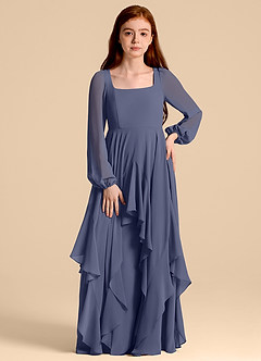 Azazie Clara Junior Abito A-Line in Chiffon Blusa Stormy image5