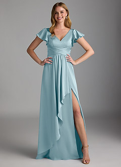 Azazie Omari Brautjungfernkleider A-Linie Stretch-Satin Kleid Stimmungsvolles Blau image6