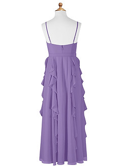 Azazie Peyton Junior Vestido de Tahití de Gasa de Corte En A con Volantes en cascada Cuello en V image7
