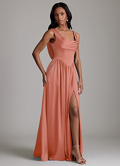 Azazie Novi Bridesmaid Dresses Salmon Pink A-Line with Pockets Stretch Satin Dress image5