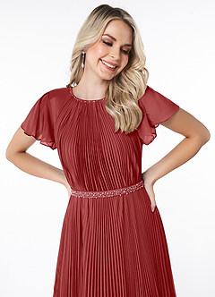 Azazie Kara Modest Bridesmaid Dresses A-Line Pleated Chiffon Floor-Length Dress image5