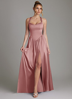 Azazie Francis Bridesmaid Dresses Dusty Rose A-Line Corset Stretch Satin Dress image3