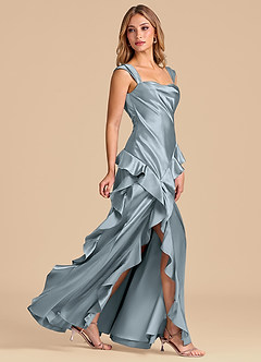 Azazie Sloane Bridesmaid Dresses Dusty Blue A-Line Sweetheart Neckline Metallic Satin Dress image3