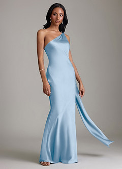 Azazie Galinda Brudtärnklänningar Klä av Sjöjungfru i Stretch Satin Ena axeln Puderblå image5