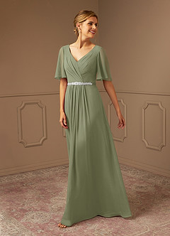 Azazie Tricia Mother of the Bride Dresses Pistachio A-Line V-Neck Pleated Chiffon Dress image1