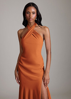 Azazie Lorena Bridesmaid Dresses Cinnamon Mermaid Pleated Chiffon Dress image5