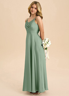 Azazie Bug Junior A-Linie Plissee Stretch-Satin Kleid Matcha image7