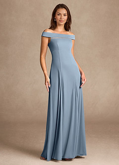 Azazie Ewa Mère de la mariée Robes Robe Trapèze en Maille Épaule décolletée Bleu Poussiéreux image7