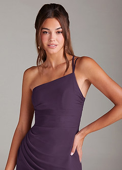 Azazie Eren Bridesmaid Dresses Plum Mermaid One Shoulder Chiffon Dress image6