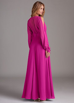 Azazie Matilda Robes de demoiselle d'honneur Robe Trapèze en Mousseline de soie Manche longue Fuchsia image2