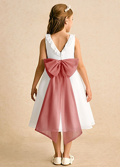 Azazie Dani vestidos de niña de las flores Vestido de Marfil Rosa Antiguo de Gasa de Corte en A con Lazo image7