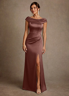 Azazie Irvine Kleider für die Brautmutter A-Linie Plissee Stretch-Satin Kleid Espresso image3