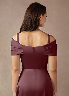 Azazie Amelia Mother of the Bride Dresses Sangria A-Line Off the Shoulder Stretch Satin Dress image7