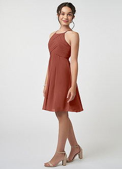 Azazie Ginny Junior A-Linie Plissee Chiffon Kleid Rotbraun image3