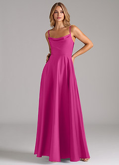 Azazie Elle Bridesmaid Dresses Fuchsia A-Line Pleated Stretch Satin Dress image5