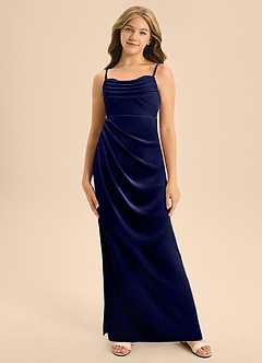 Azazie Mai Junior Dark Navy A-Line Sweetheart Neckline Velvet Dress image6
