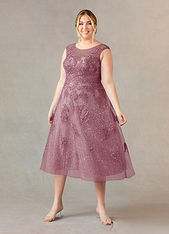 Azazie Flynn vestidos de madre de la novia Vestido de Malva Vintage de Tul de Corte En A con Cuello barco encaje image6