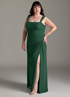 Azazie Jesaphine Vestidos de damas de honor Vestido de Verde Oscuro de Gasa de Corte Recto con Lazo image11