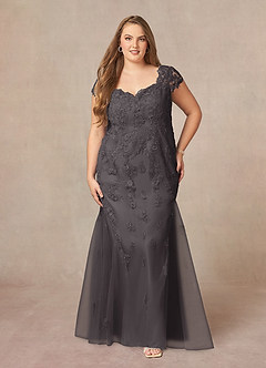 Azazie Marbella Mother of the Bride Dresses Steel Grey Mermaid Queen Anne Sequins Lace Dress image8