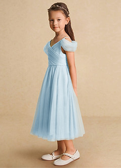 Azazie Lizzette Flower Girl Dresses Sky Blue A-Line Ruched Tulle Dress image3