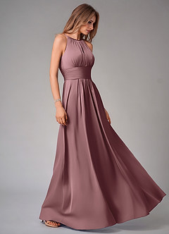 Azazie Bonnie Bridesmaid Dresses Vintage Mauve A-Line Pleated Stretch Satin Dress image4