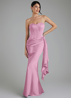 Azazie Draya Bridesmaid Dresses Candy Pink Mermaid Strapless Stretch Satin Dress image1