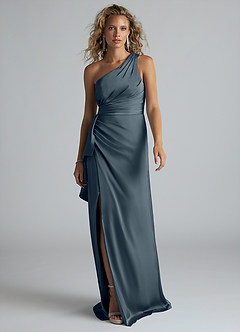 Azazie Maive Bridesmaid Dresses Twilight Sheath Ruched Stretch Satin Dress image1