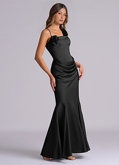 Azazie Inara Suknie dla druhen Syrena Pofałdowany Satyna elastyczna Do ziemi Sukienka image5