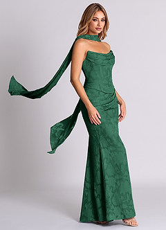 Azazie Sorrel Brautjungfernkleider Wandelbar Meerjungfrau-Linie Korsett Blumen-Burnout Kleid Dunkelgrün image4