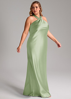 Azazie Doretta Bridesmaid Dresses Dusty Sage Mermaid Bow Metallic Satin Dress image10