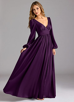 Azazie Norah Bridesmaid Dresses Grape A-Line Stretch Satin Dress image3