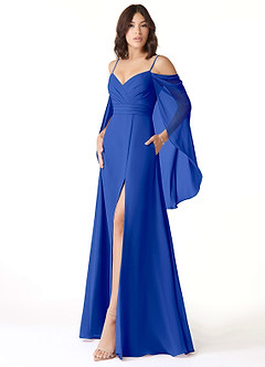 Azazie Cienna Vestidos de damas de honor Vestido de Azul Real de Gasa de Corte en A con Vestidos sin tirantes image4