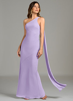 Azazie Juniper Bridesmaid Dresses Lilac Mermaid One Shoulder Chiffon Dress image3