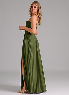 Azazie Akiko Bridesmaid Dresses Olive A-Line Sweetheart Neckline Stretch Satin Dress image7