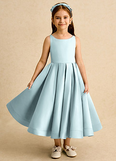 Azazie Babs Blumenmädchenkleider Ballkleid Plissee Matte Satin Kleid Nebel image2