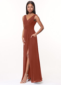Azazie Karina Bridesmaid Dresses Auburn A-Line Pleated Chiffon Dress image3