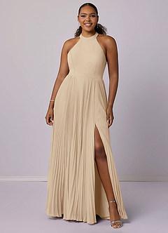 Barbie ♥ Azazie Bridesmaid Dresses Champagne A-Line Pleated Chiffon Dress image7