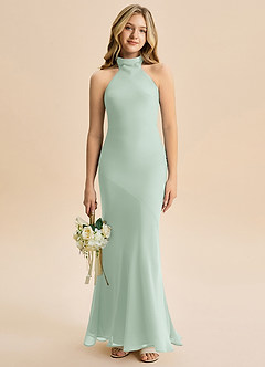 Azazie Velli Junior Syrena Wysoka Kołnierz Szyfon Długość podłogi Młodsza druhna Sukienka image1