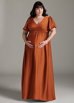 Azazie Verna Maternity Bridesmaid Dresses A-Line Ruched Stretch Satin Floor-Length Dress image13