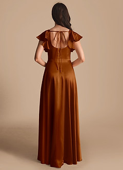 Azazie Bondi Bridesmaid Dresses Copper A-Line Bow Metallic Satin Dress image3