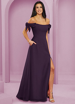 Barbie ♥ Azazie Bridesmaid Dresses Plum A-Line Off the Shoulder Chiffon Convertible Dress image11