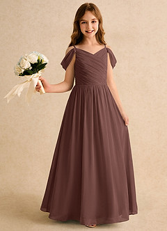 Azazie Chelo Girls Formal Abiti da Ragazza di Fiori Abito A-Line in Chiffon Plissettato Espresso image1